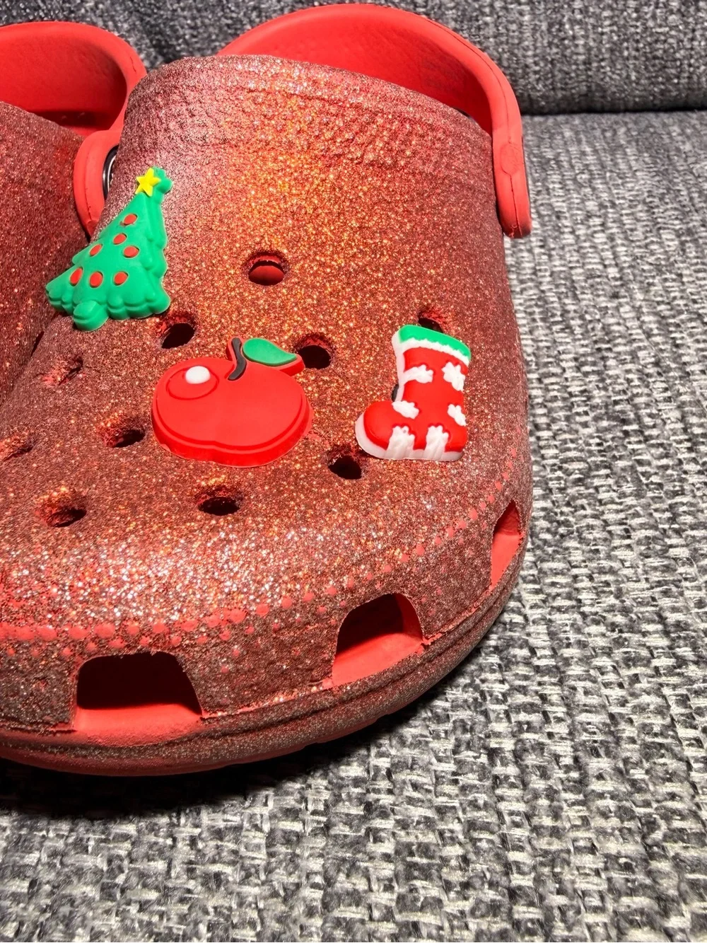 Crocs Red Glitter Classic Sandal slip on shoes kids size C10